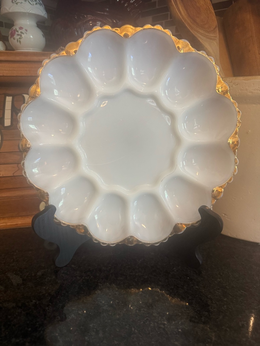 Anchor Hocking White Egg Platter with Gold Trim